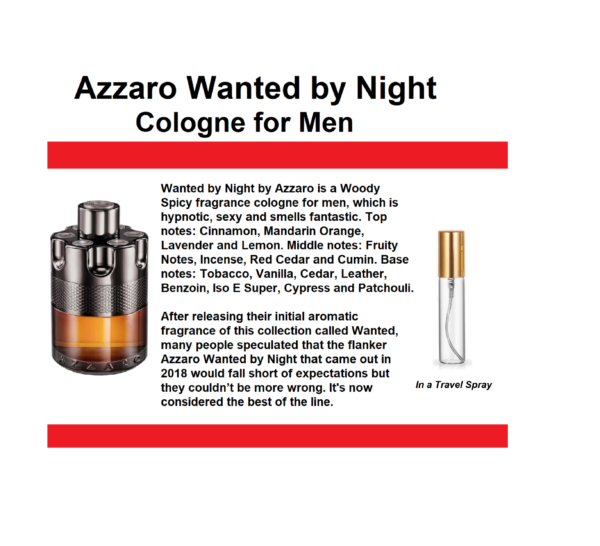 Azzaro Wanted by Night Cologne Samples, Image of Scent Details for Travel Size Wanted by Night Samples