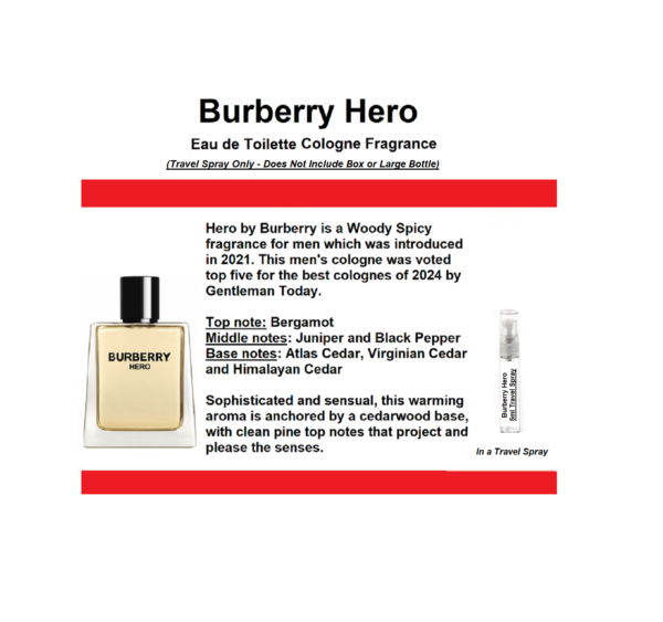 Burberry Hero Cologne for Men, Image of Description and Scent Profile for Burberry Hero 5ml Sample