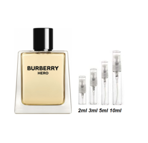 Burberry Hero Samples, Image Shows 2ml, 3ml, 5ml and 10ml Travel Size Burberry Hero Cologne Samples