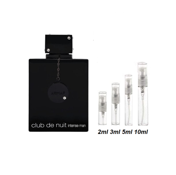 Club de Nuit Intense Man Sample, Image of 2ml, 3ml, 5ml and 10ml Travel Size Club de Nuit Intense Man Samples