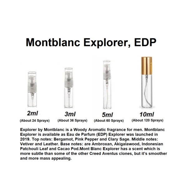 Montblanc Explorer samples, Text Image Shows Scent Details and Sizes for Montblanc Explorer samples