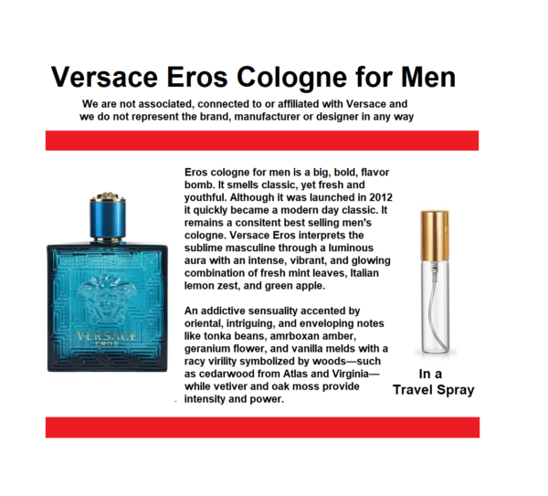 Versace Eros Samples, Image Shows Scent Details for Travel Size Versace Eros Samples