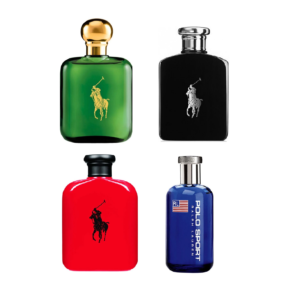 Polo Cologne Samples, Green Red Black and Sport Image of Bottles Used in Ralph Lauren Polo Cologne Samples