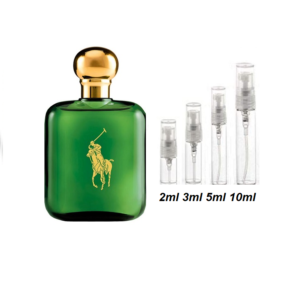 Ralph Lauren Polo Green Cologne Samples, Ad Image of Bottle and Trial Size Travel Size Polo Green Cologne Samples